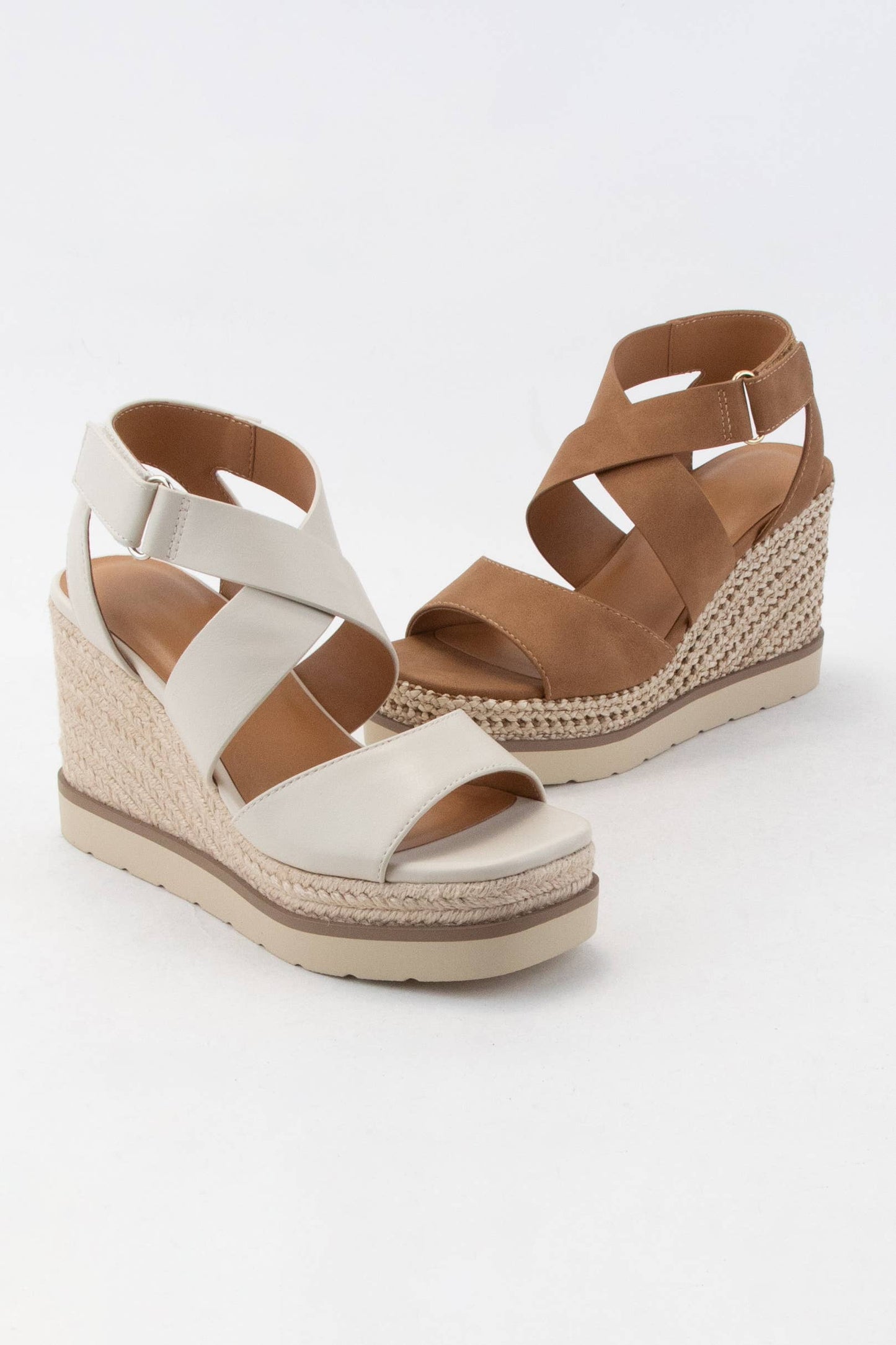 CHURRO OPEN TOE CROSS STRAP PLATFORM HEELED WEDGE SANDAL