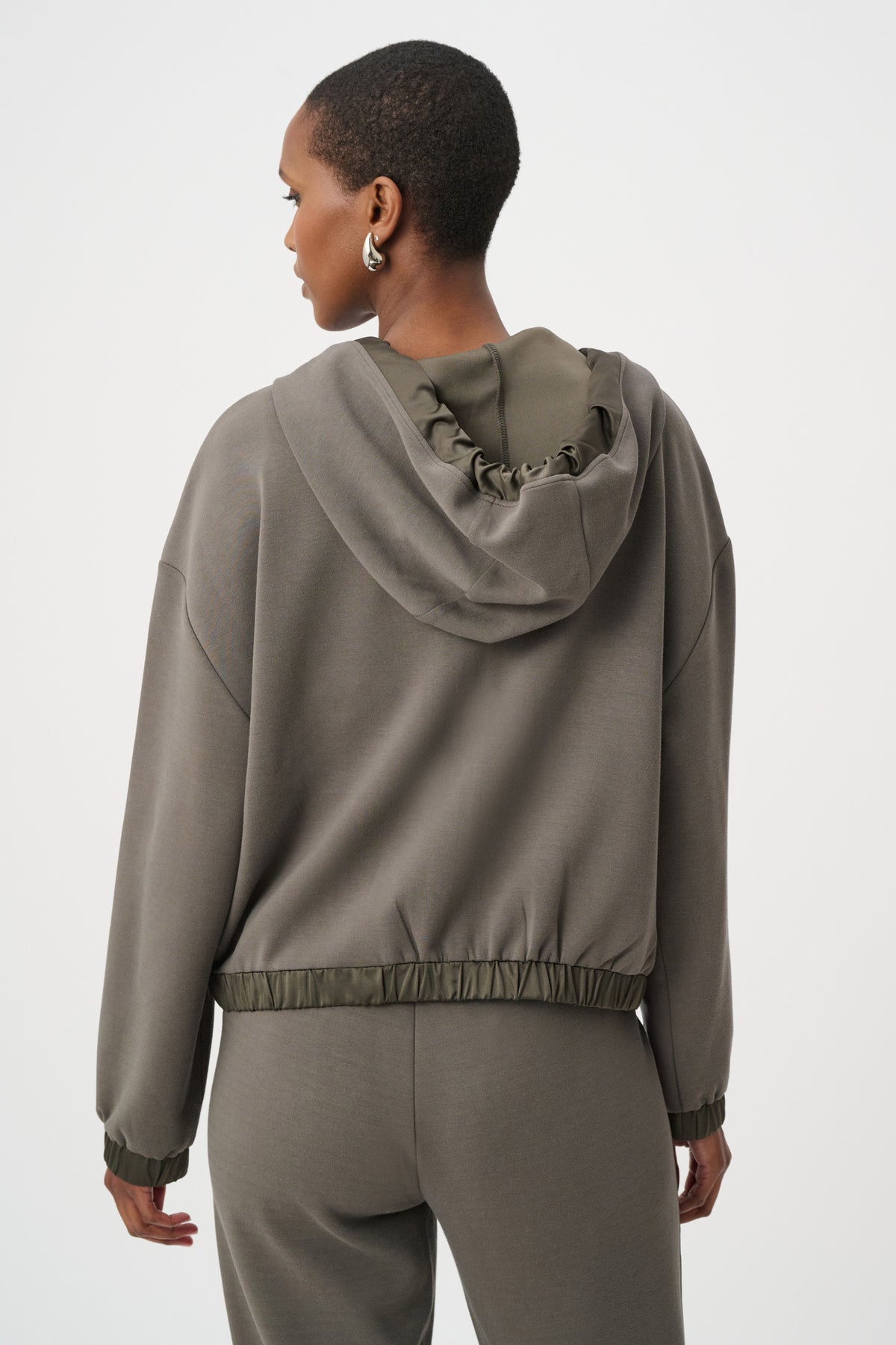 Joseph Ribkoff -Scuba Jersey And Satin Hooded Boxy Jacket