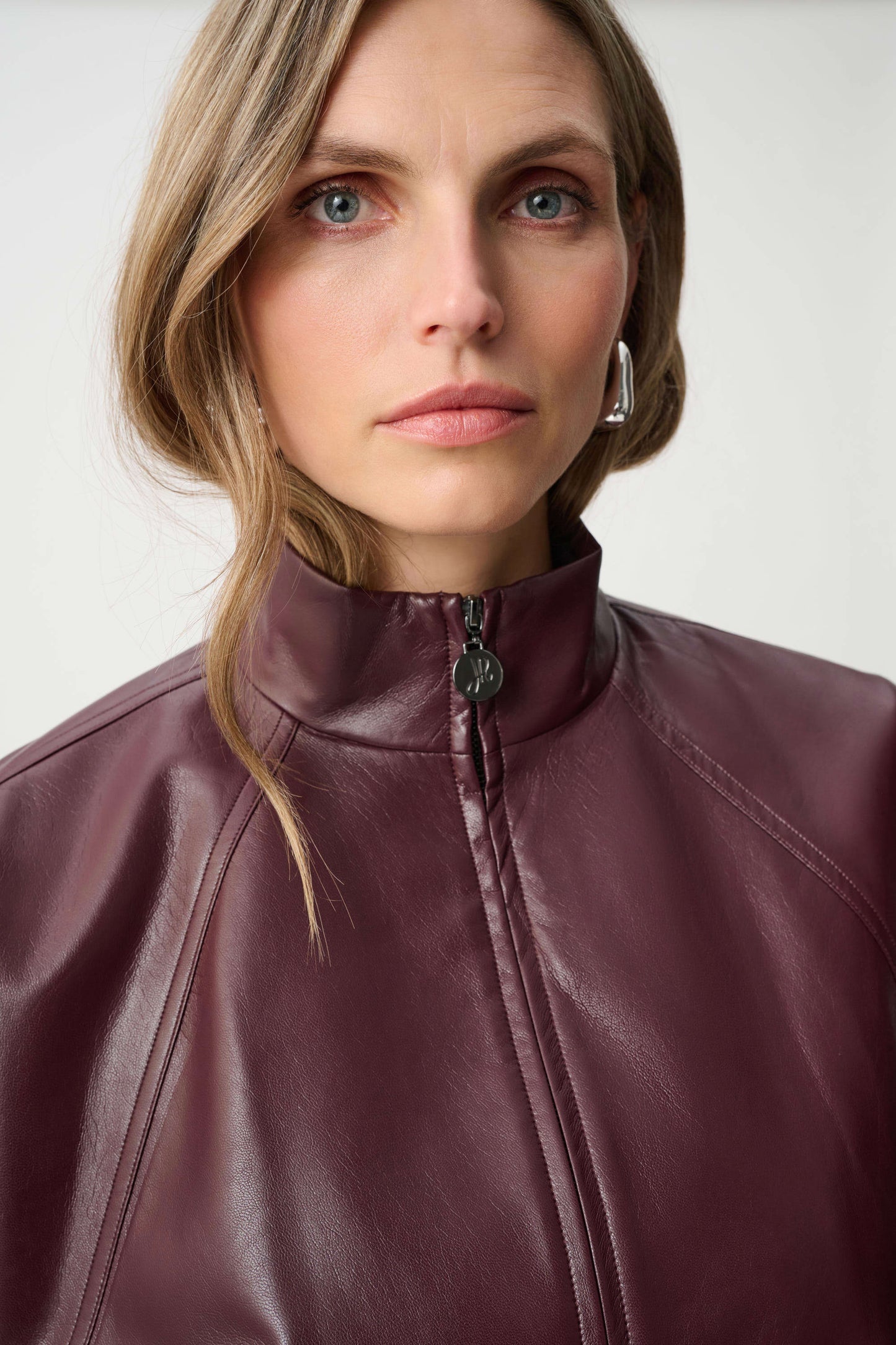 Joseph Ribkoff - Leatherette Mock-Neck Bomber Jacket