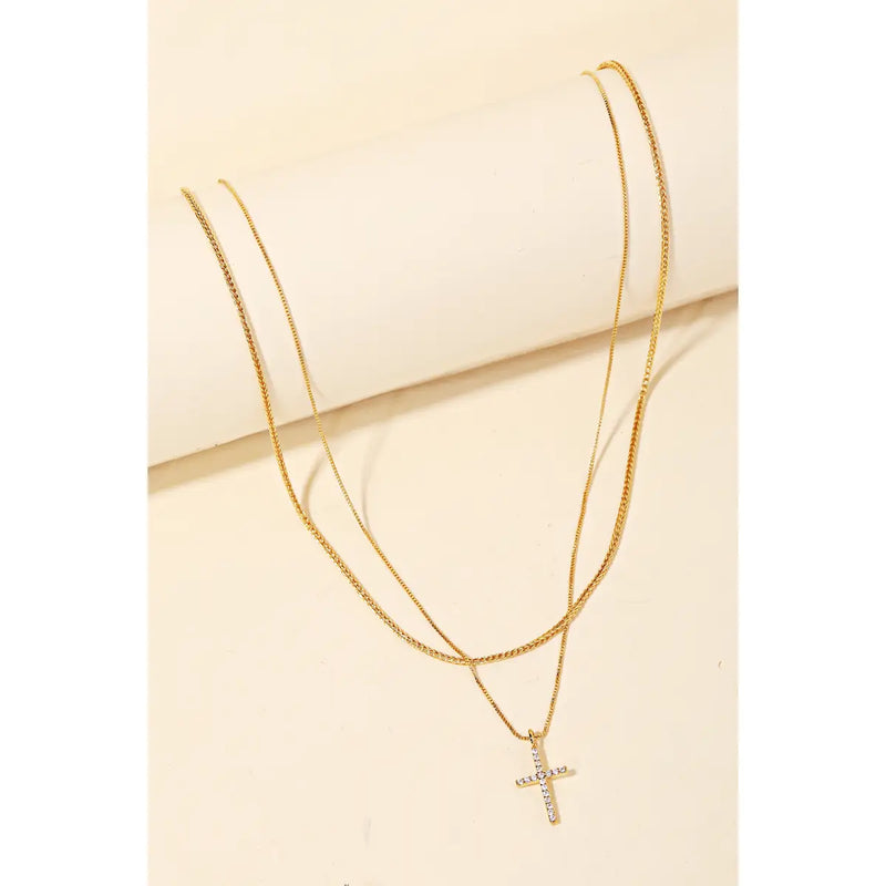 Layered Chain Cross Pendant Necklace