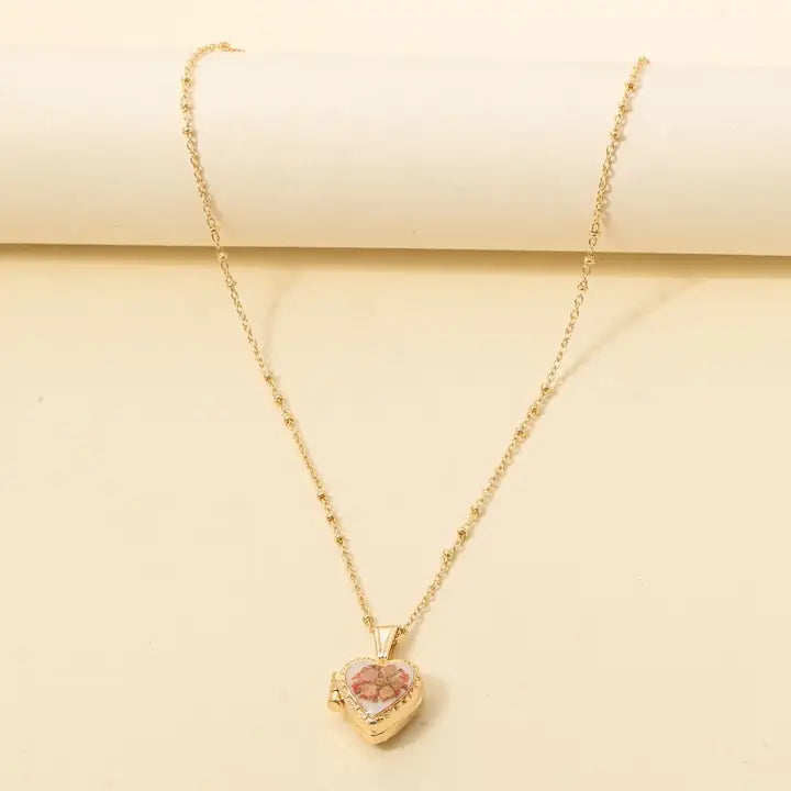 Pressed Flower Heart Locket Pendant
