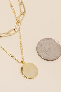Layered Chain Circle Disc Pendant Necklace