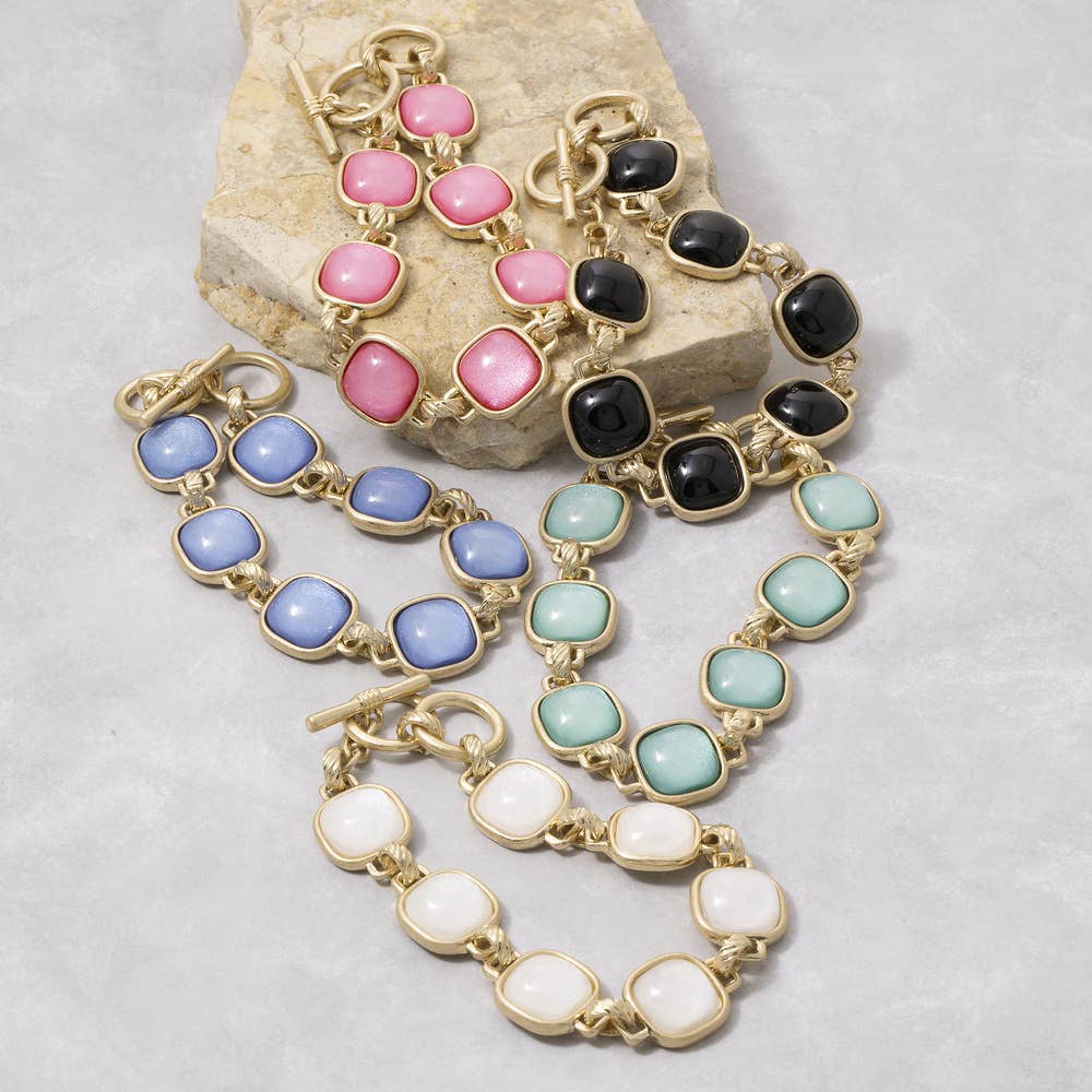 Cushion Stone Bezel Link Toggle Bracelet