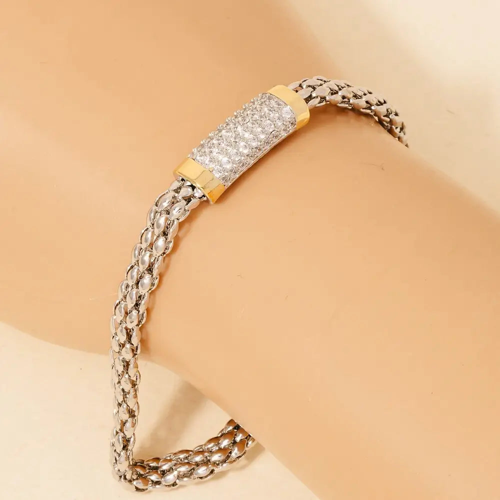 2 Tone Gold Plated Cz Pave Rope Chain Bracelet