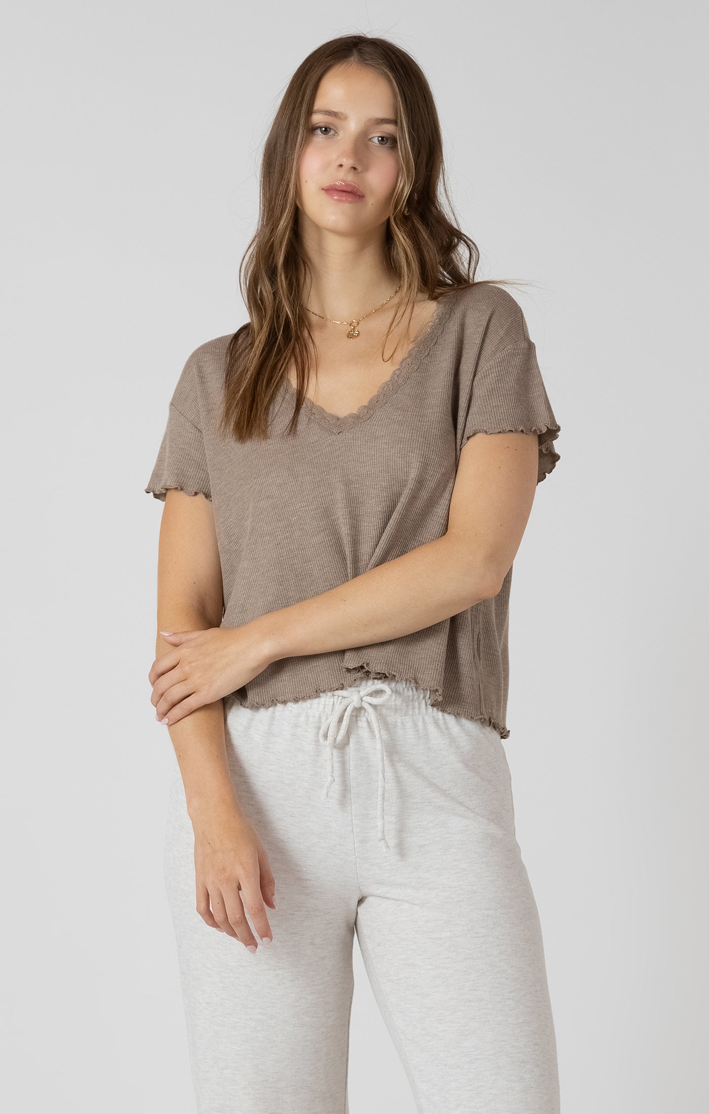 DEX - Lace Trim Waffle Tee