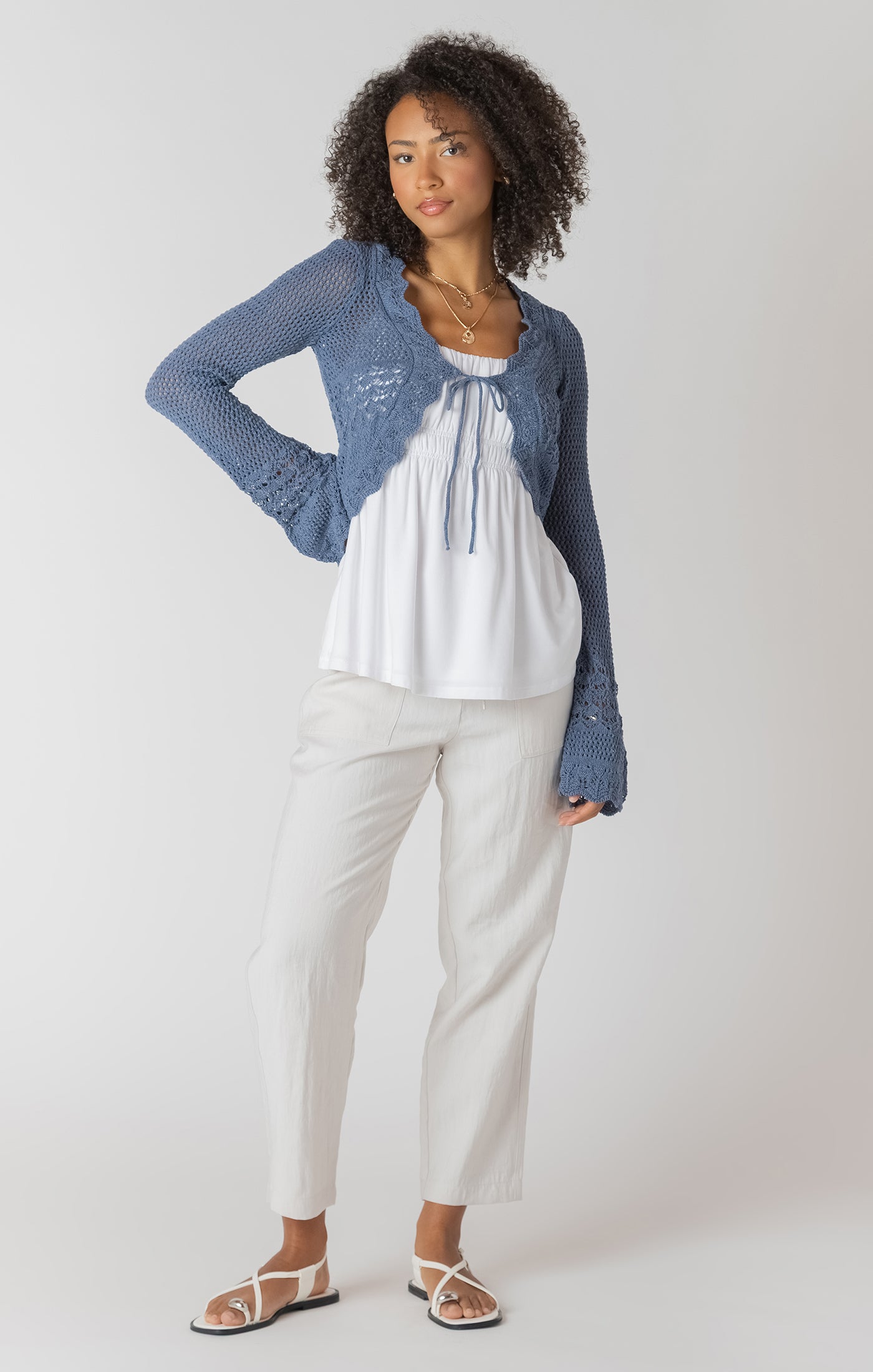 Room 34- Tie Front Crochet Cardigan