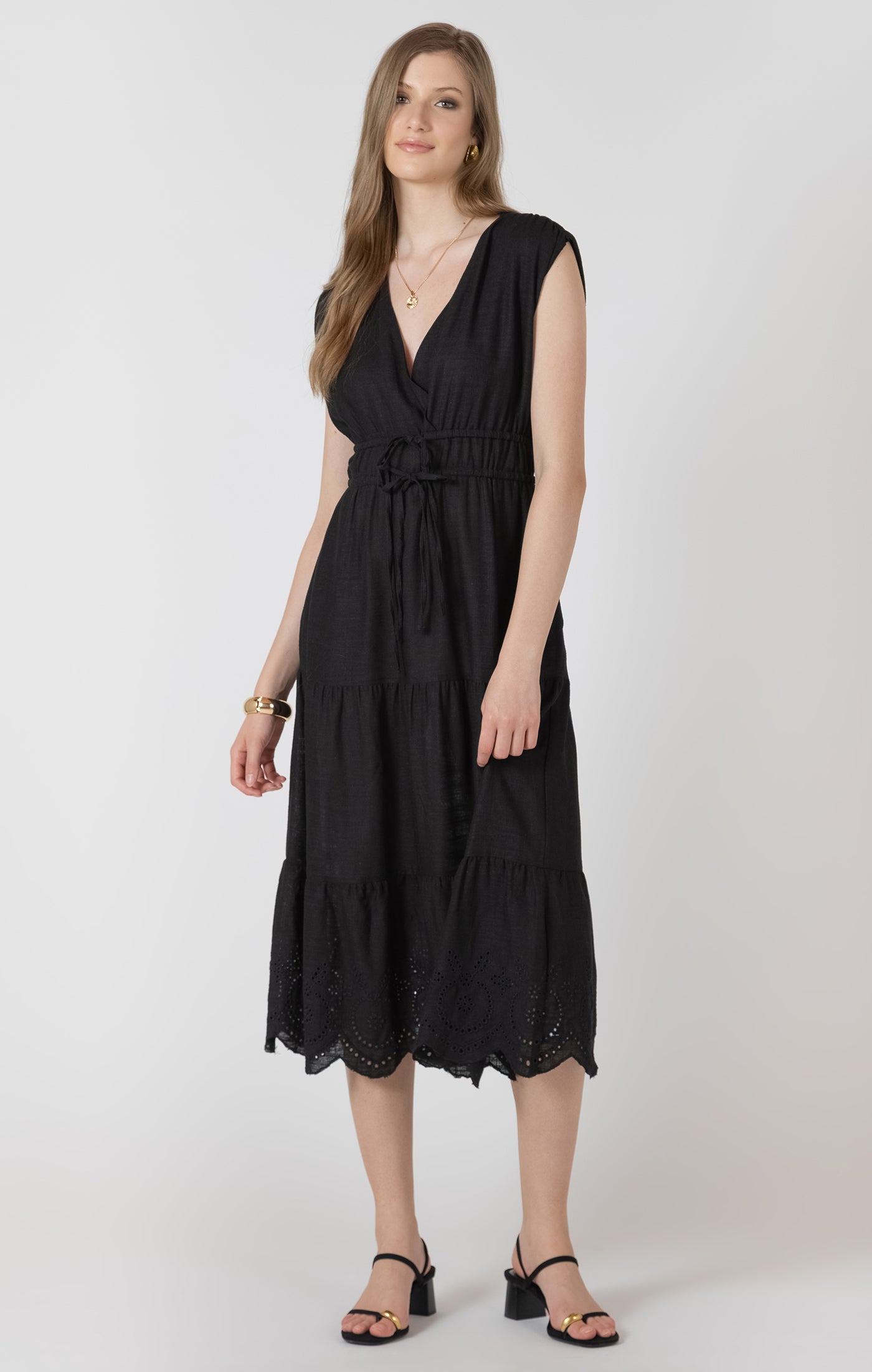 Black Tape- Tiered Midi Eyelet Dress