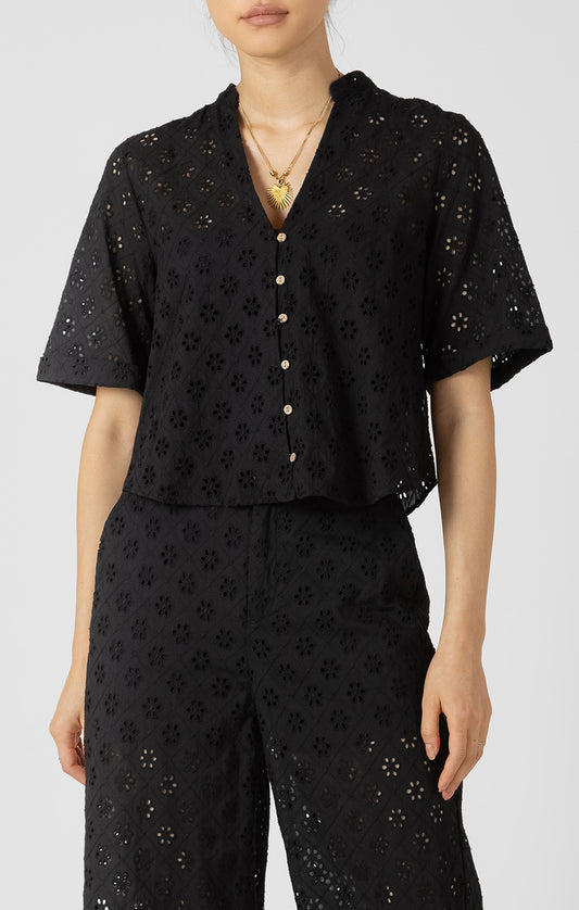 Black Tape - Eyelet Button Up Blouse