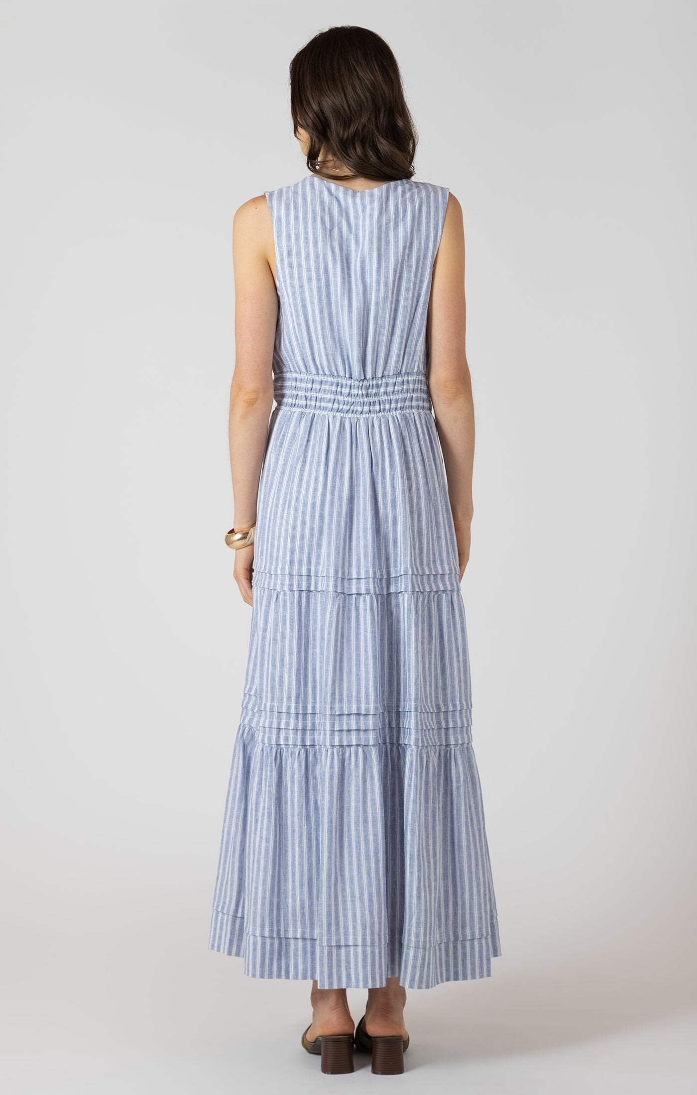 DEX - Blue Striped Tiered Midi Dress