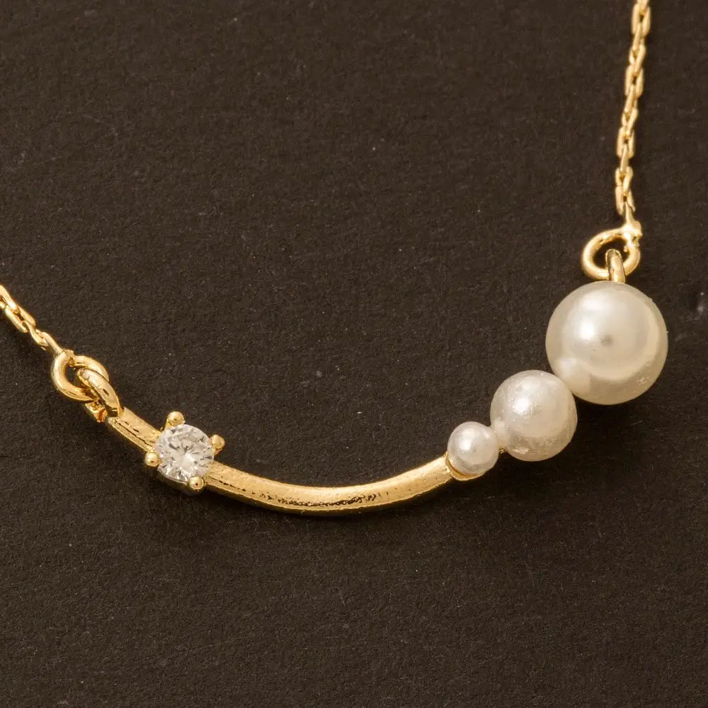 Pearl and Cz Bar Pendant Dainty Chain Necklace