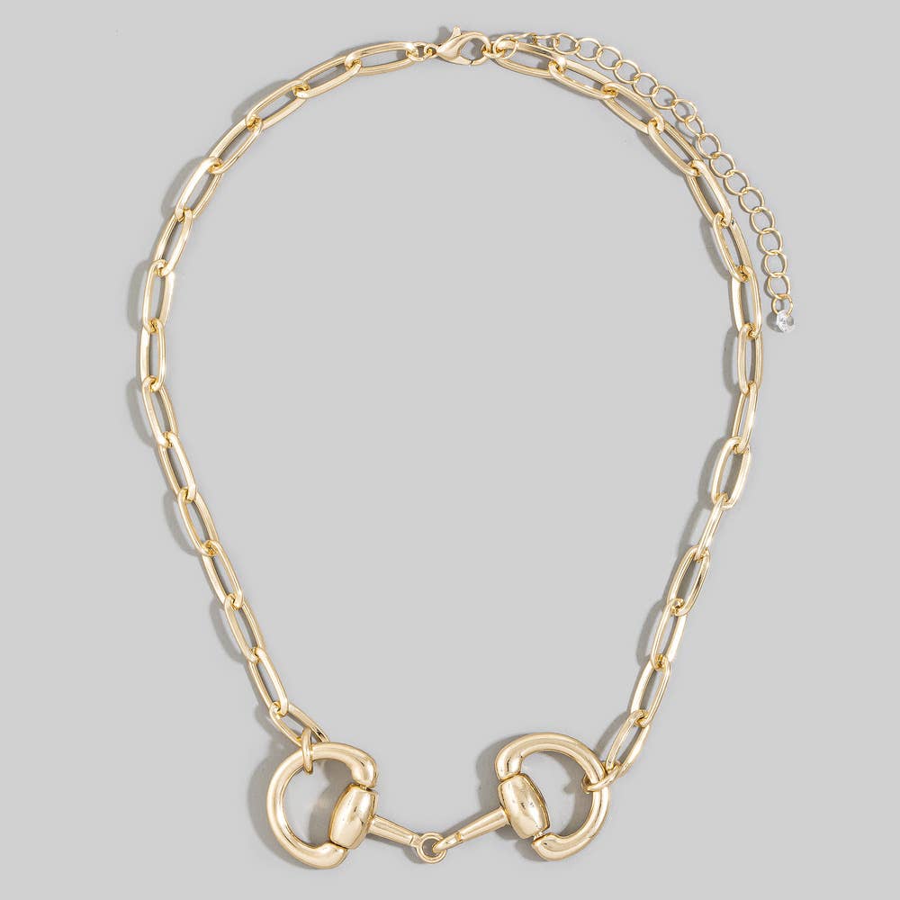 Horsebit Dual Ring Paperclip Chain Necklace