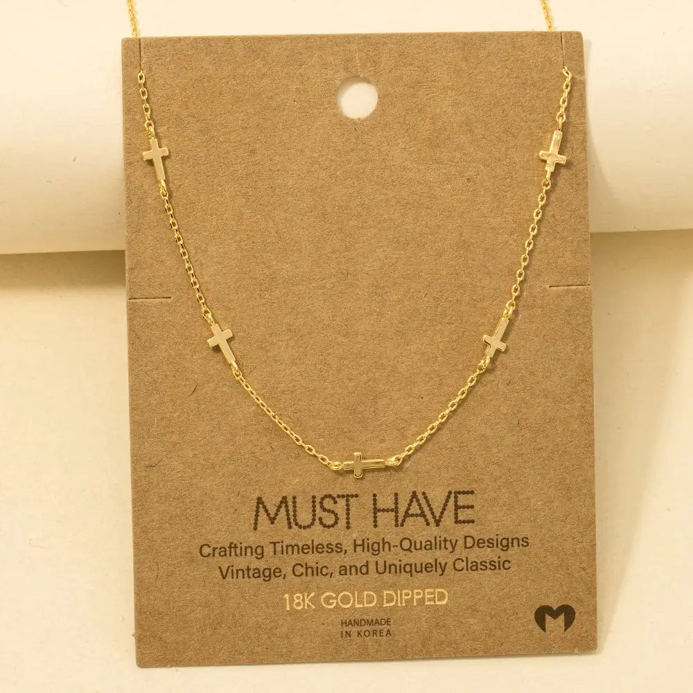 Gold Dipped Dainty Cross Station Necklace