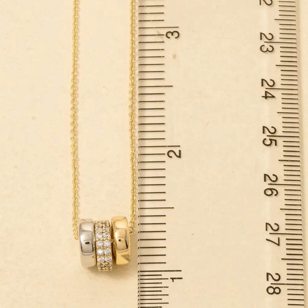 Gold Dipped Cz Triple Ring Charm Necklace