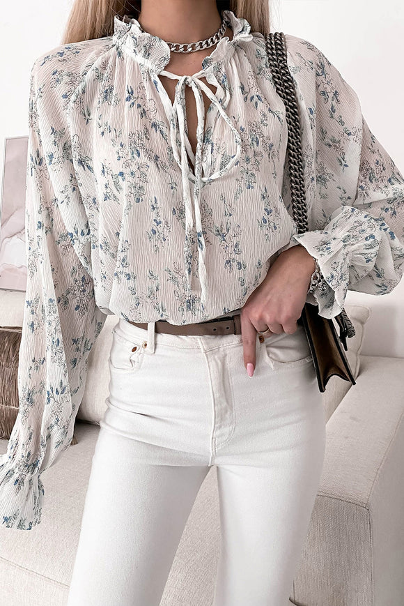 Cynthia Ruffle Neck Tie Blouse