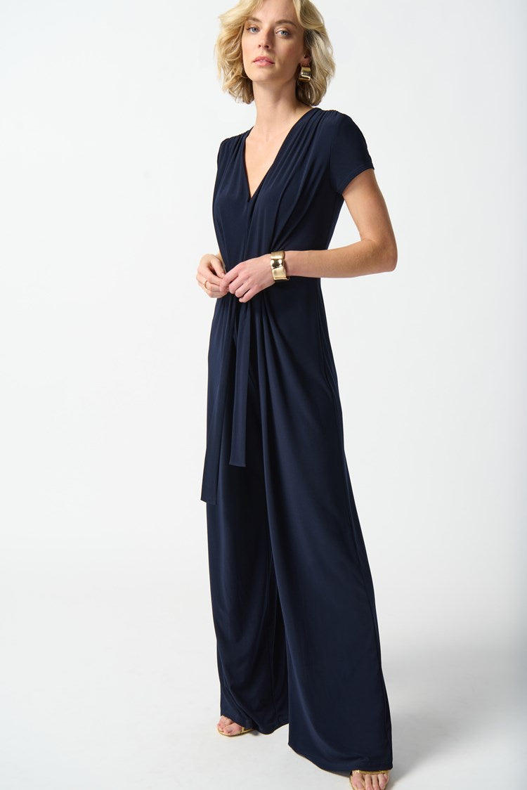 Joseph Ribkoff- Silky Knit Belted Wide Leg Jumpsuit