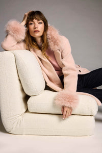 Joseph Ribkoff -Feather Yarn and Faux Fur Sweater Coat
