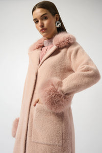 Joseph Ribkoff -Feather Yarn and Faux Fur Sweater Coat