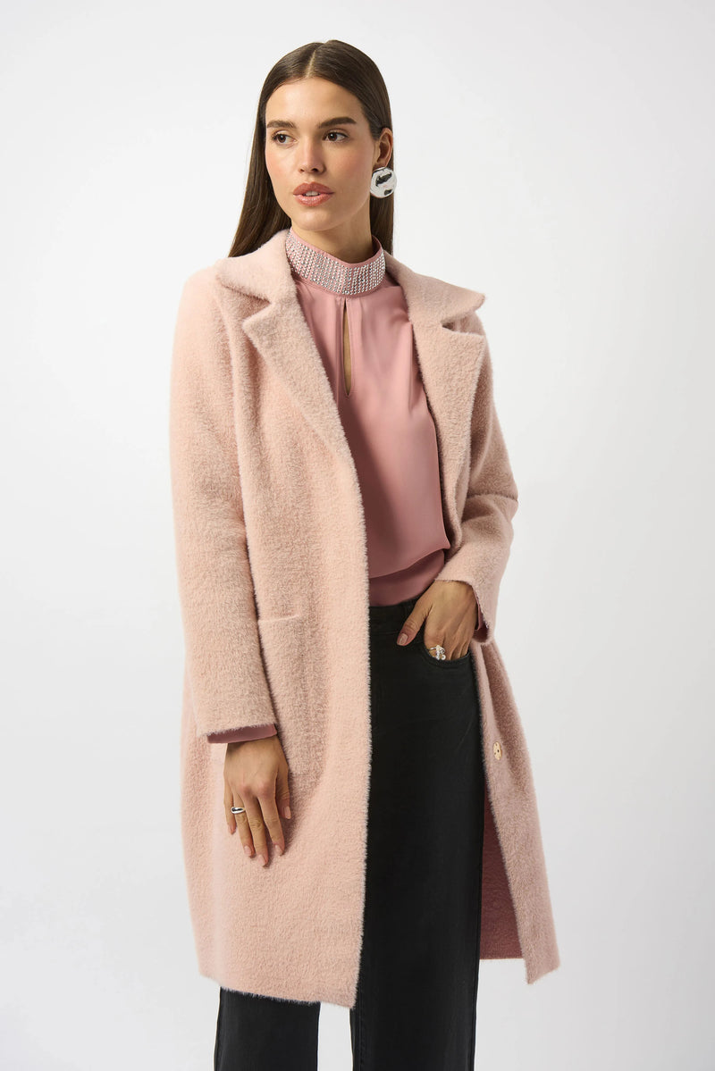 Joseph Ribkoff -Feather Yarn and Faux Fur Sweater Coat