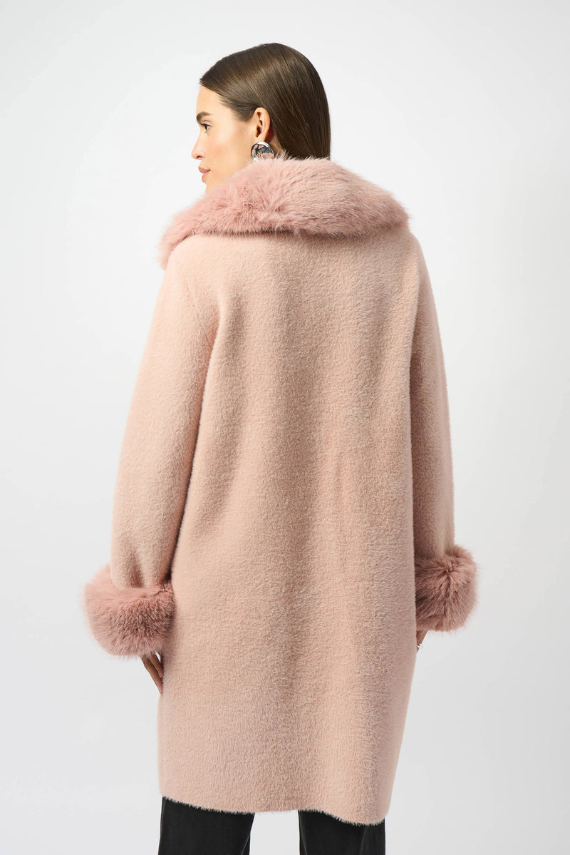 Joseph Ribkoff -Feather Yarn and Faux Fur Sweater Coat