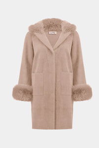 Joseph Ribkoff -Feather Yarn and Faux Fur Sweater Coat
