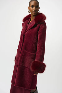 Joseph Ribkoff -Feather Yarn and Faux Fur Sweater Coat