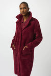 Joseph Ribkoff -Feather Yarn and Faux Fur Sweater Coat