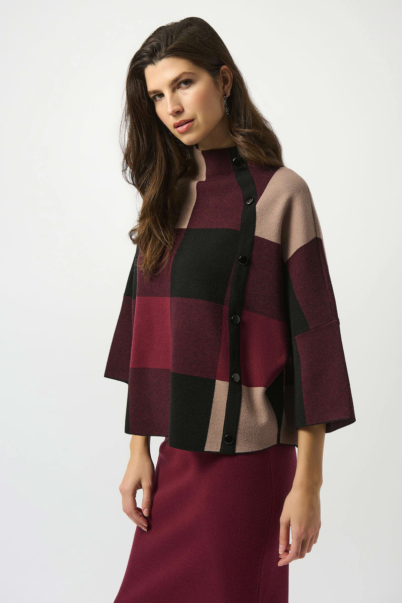 Joseph Ribkoff -Plaid Jacquard Sweater Knit Top