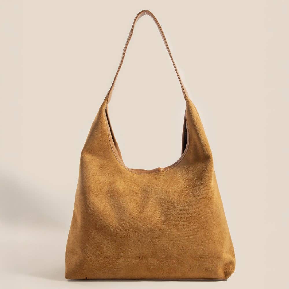 Suede Leather Trim Hobo Bag