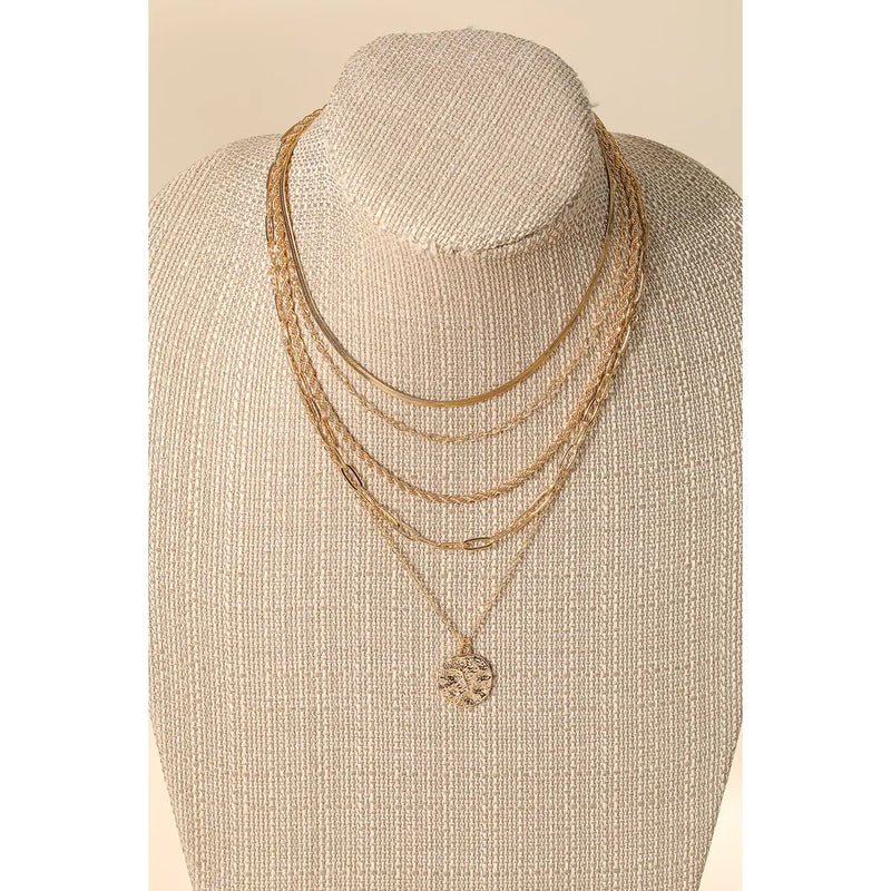 Multi Strand Chain Coin Pendant Necklace