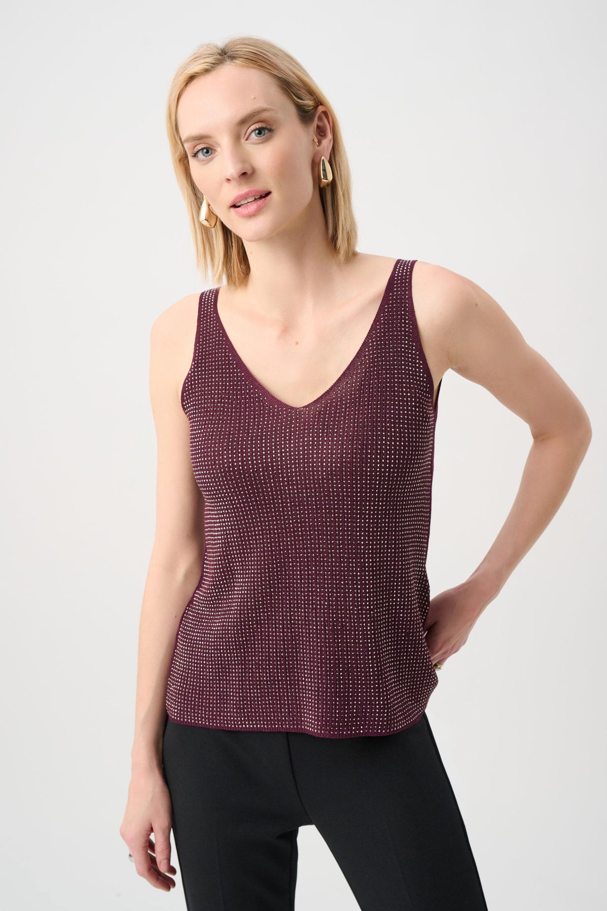 Joseph Ribkoff - Metallic Knitted Camisole with Rhinestones