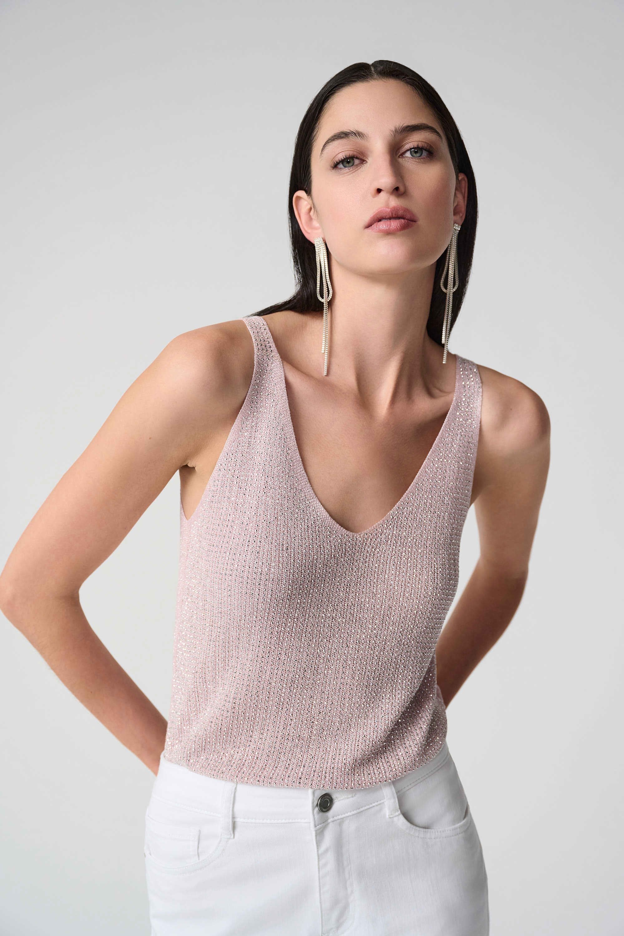Joseph Ribkoff -Metallic Knitted Camisole with Rhinestones