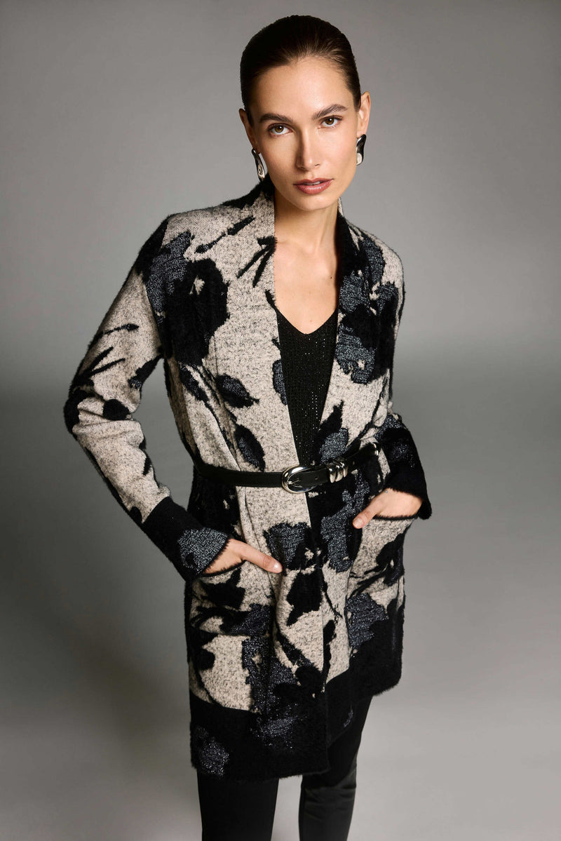 Joseph Ribkoff - Champagne/Black Jacquard Sweater Cardigan