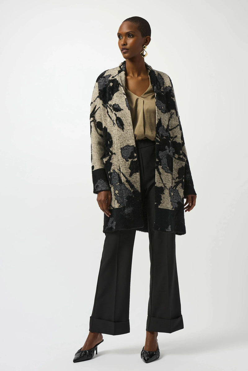 Joseph Ribkoff - Champagne/Black Jacquard Sweater Cardigan