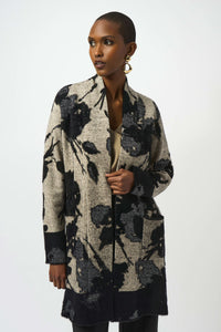 Joseph Ribkoff - Champagne/Black Jacquard Sweater Cardigan