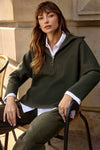Joseph Ribkoff -Sweater Knit Boxy Pullover With Zipped Collar