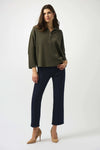 Joseph Ribkoff -Sweater Knit Boxy Pullover With Zipped Collar