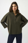 Joseph Ribkoff -Sweater Knit Boxy Pullover With Zipped Collar