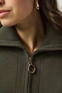 Joseph Ribkoff -Sweater Knit Boxy Pullover With Zipped Collar