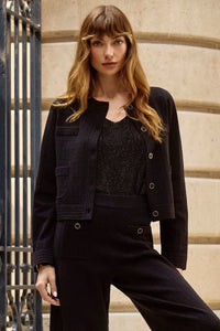 Joseph Ribkoff -Sweater Knit Crew Neck Button-Front Jacket