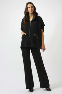 Joseph Ribkoff -Faux Leather Trimmed Poncho Sleeve Jacket