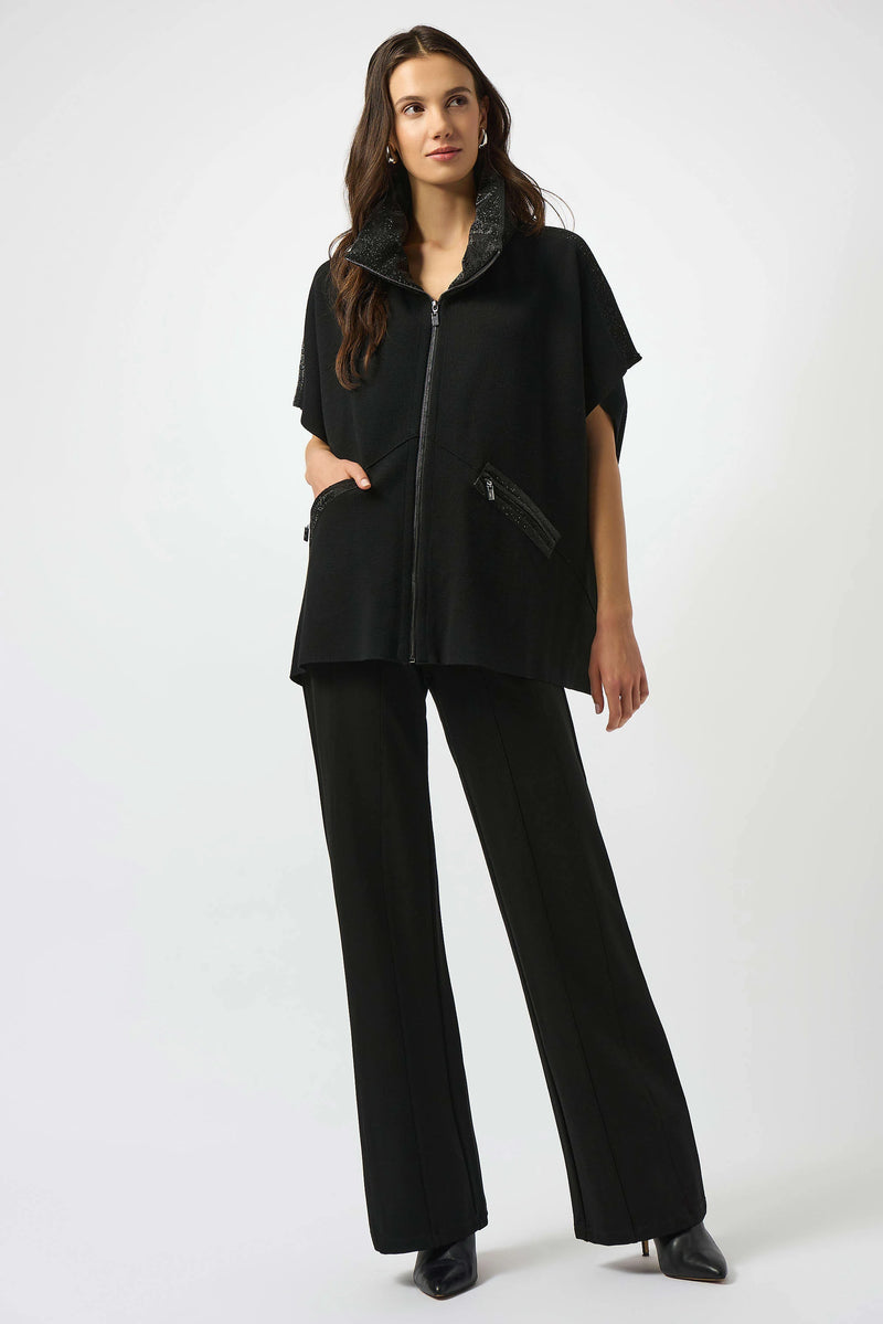 Joseph Ribkoff -Faux Leather Trimmed Poncho Sleeve Jacket