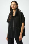 Joseph Ribkoff -Faux Leather Trimmed Poncho Sleeve Jacket