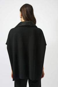 Joseph Ribkoff -Faux Leather Trimmed Poncho Sleeve Jacket
