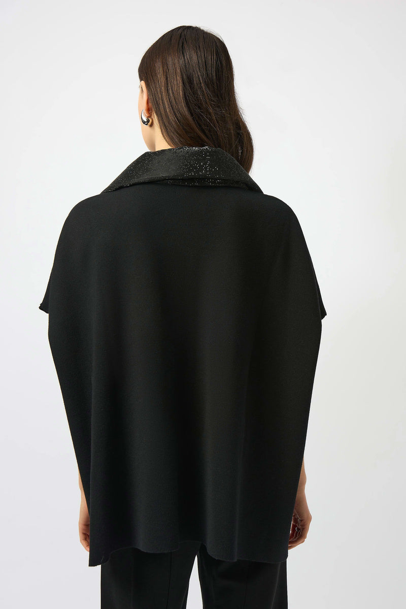 Joseph Ribkoff -Faux Leather Trimmed Poncho Sleeve Jacket