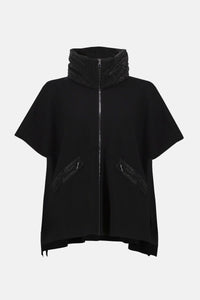Joseph Ribkoff -Faux Leather Trimmed Poncho Sleeve Jacket