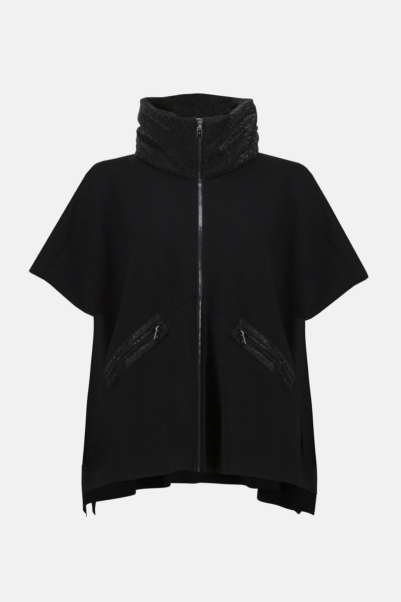 Joseph Ribkoff -Faux Leather Trimmed Poncho Sleeve Jacket