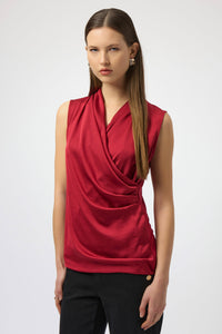 Joseph Ribkoff -Recycled Satin & Silky Knit Sleeveless Wrap Top