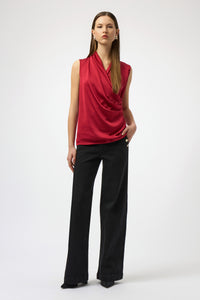 Joseph Ribkoff -Recycled Satin & Silky Knit Sleeveless Wrap Top
