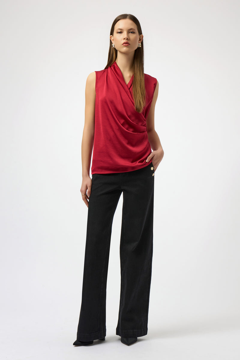 Joseph Ribkoff -Recycled Satin & Silky Knit Sleeveless Wrap Top