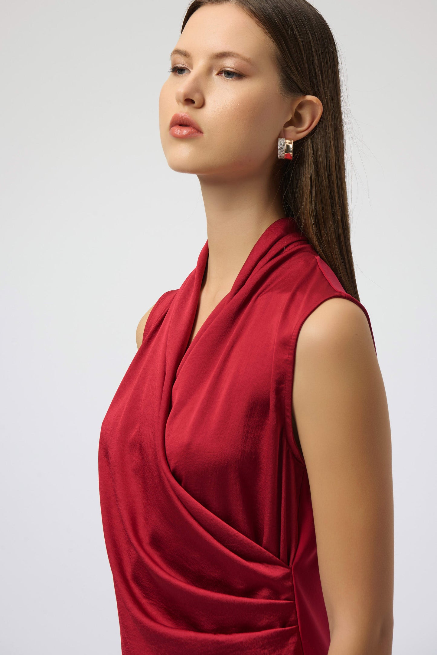 Joseph Ribkoff -Recycled Satin & Silky Knit Sleeveless Wrap Top